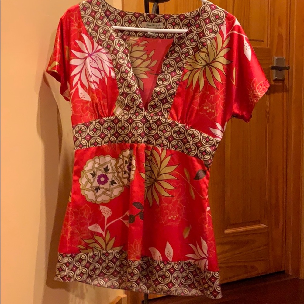 Satin finish short sleeve blouse
